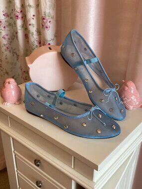 Loeffler Randall blue mesh Leonie Mary Jane flats, Sz. 8.5